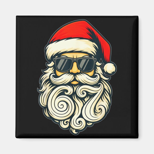 Aimant Santa Face Retro Sungles 6 7 Christmas 67 Santa Si (Devant)