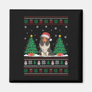 Aimant Santa Hat Porté Collie Chien Xmas Les lumières des