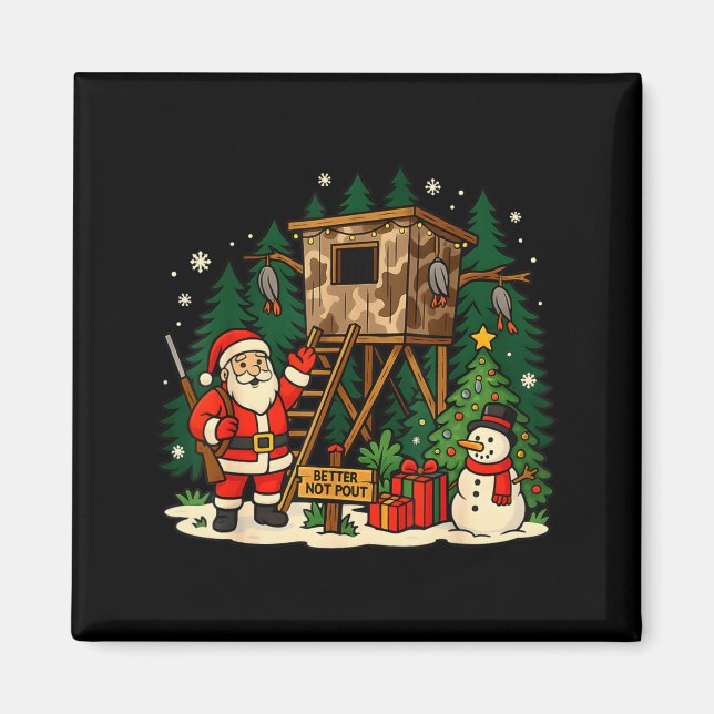 Aimant Santa Hunting Cabin Funny Christmas Better Not Ut  (Devant)