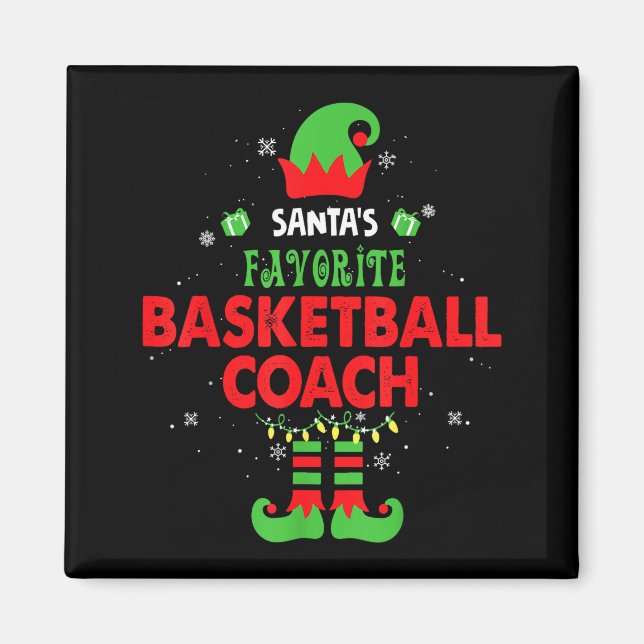 Aimant Santa's Favorite Basketball Coach Funny Elf Family (Devant)