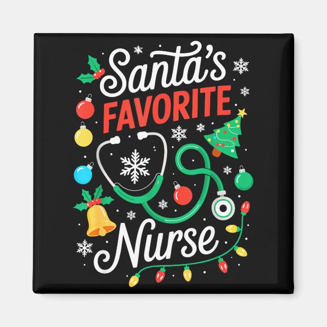 Aimant Santa's Favorite Nurse Shirt Men Women Funny Chris (Devant)