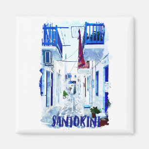 Aimant Santorin Voyage bleu et blanc