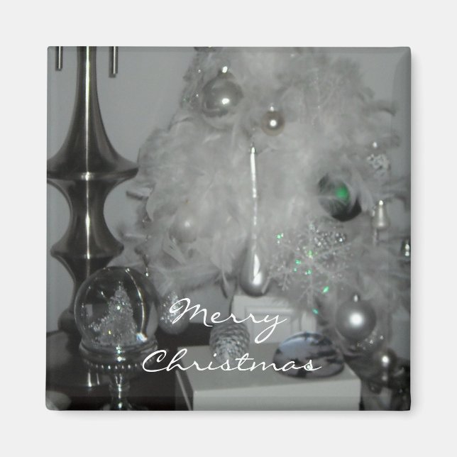 Aimant Sapin de Noël à plumes blanches (Devant)