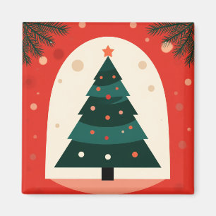 Aimant Sapin de Noël vert avec fêtes de fin d'année rouge
