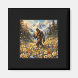 Aimant Sasquatch dans un champ de fleurs de pissenlit big