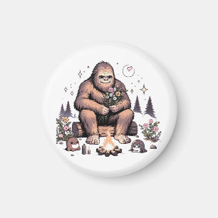 Aimant Sasquatch tenant des fleurs