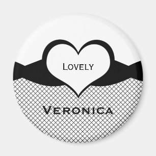 Aimant Sassy Heart Fishnet Magnet, noir et blanc