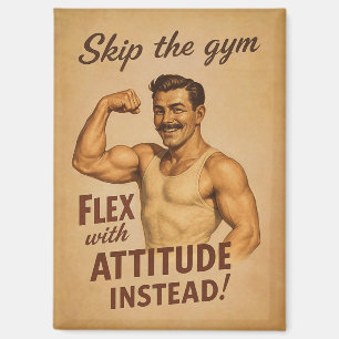 Aimant Sautez la Flex du Gym avec Attitude Retro Strongma