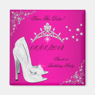 Aimant Sauvegarder la date Sweet 16 Rose Talons Hauts Cha