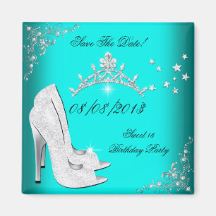 Aimant Sauvegarder la date Sweet 16 Talons hauts sarcelle