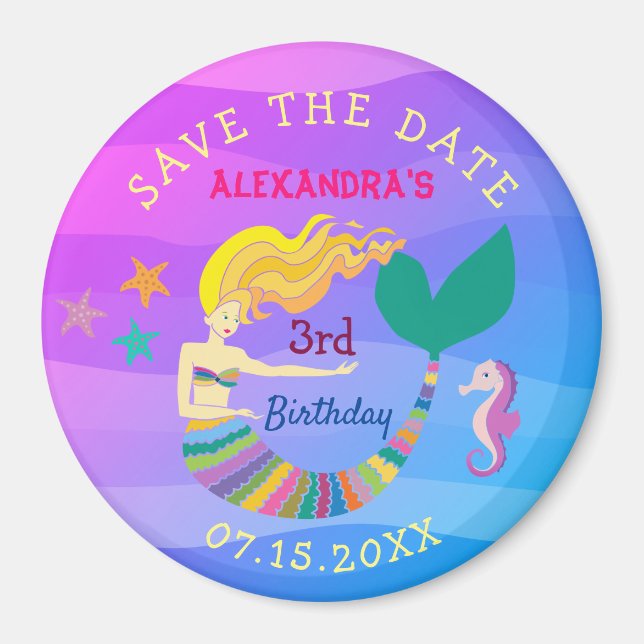 Aimant Sauver la date d'anniversaire Mermaid mignonne (Devant)