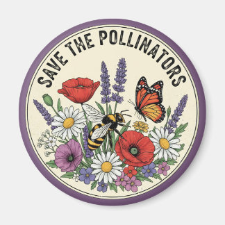 Aimant Sauver le pollinisateur avec abeille, papillon et