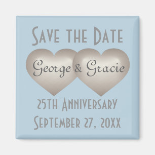 Aimant Sauvez la date 25e anniversaire argent faux coeurs