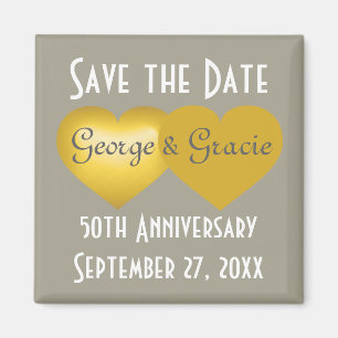 Aimant Sauvez la date 50e anniversaire coeur d'or