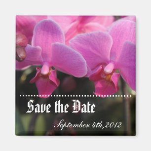 Aimant Sauvez la date, fleurs d'orchidées roses.