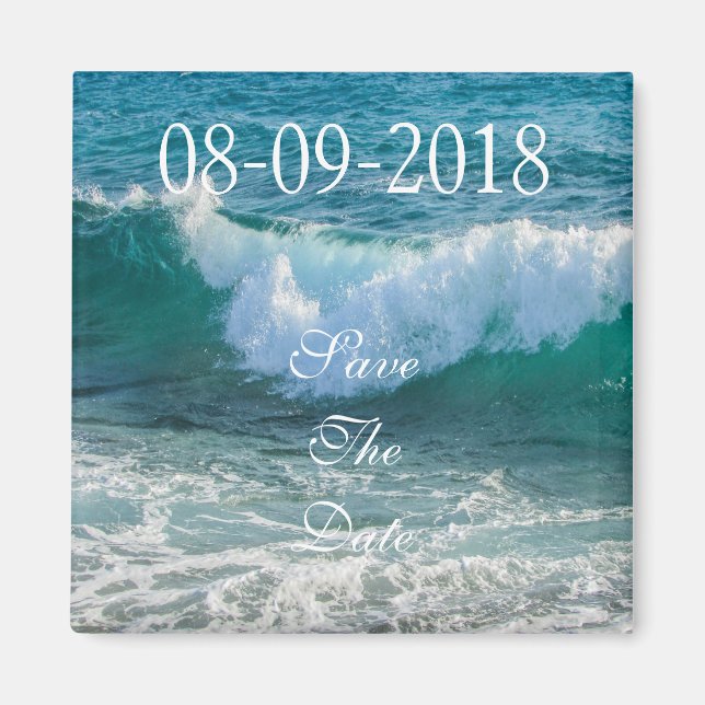 Aimant Sauvez La Date, Mer Océan Vagues Eau Bleu Soleil (Devant)