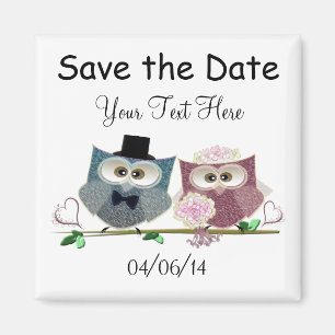 Aimant Sauvez l'aimant d'art de hiboux de mariage de date