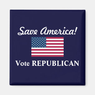 Aimant Sauvez l'Amérique!/Votez RÉPUBLICAIN+Drapeau améri