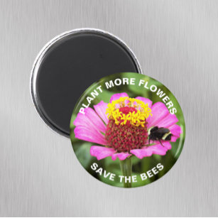 Aimant Sauvez les abeilles rose Zinnia Floral