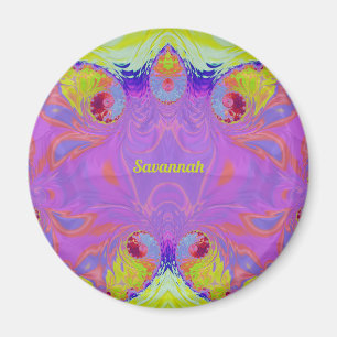 Aimant SAVANNAH ~ Rose Orange Jaune Bleu Fractale ~