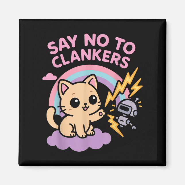 Aimant Say No To Clankers Anti Ai Robots Cute Kitten Rain (Devant)