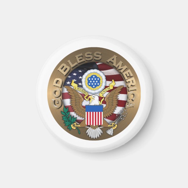 Aimant Sceau des États-Unis d'Amérique - Dieu béni l'Amér (Devant)