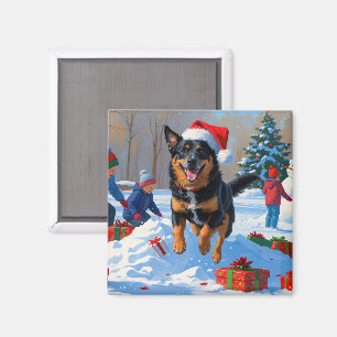 Aimant Scène de neige festive de Noël avec Malinois Belge