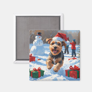 Aimant Scène de neige festive de Noël Terrier Biewer