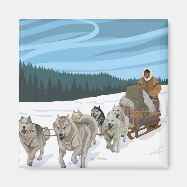Aimant Scène de traînée de chien - Fairbanks, Alaska (Devant)