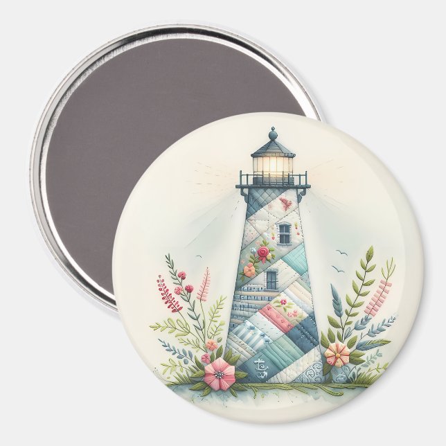 Aimant Scène florale côtière du phare patchwork (Recto/Verso)