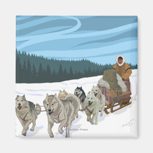 Aimant Scène Sledding de chien - Fairbanks, Alaska