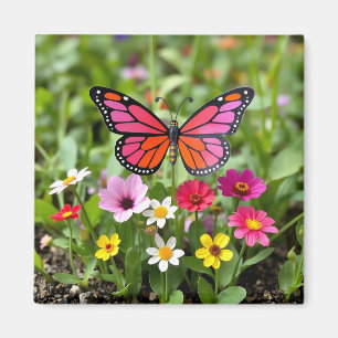 Aimant Scène vibrante de jardin avec papillon monarque