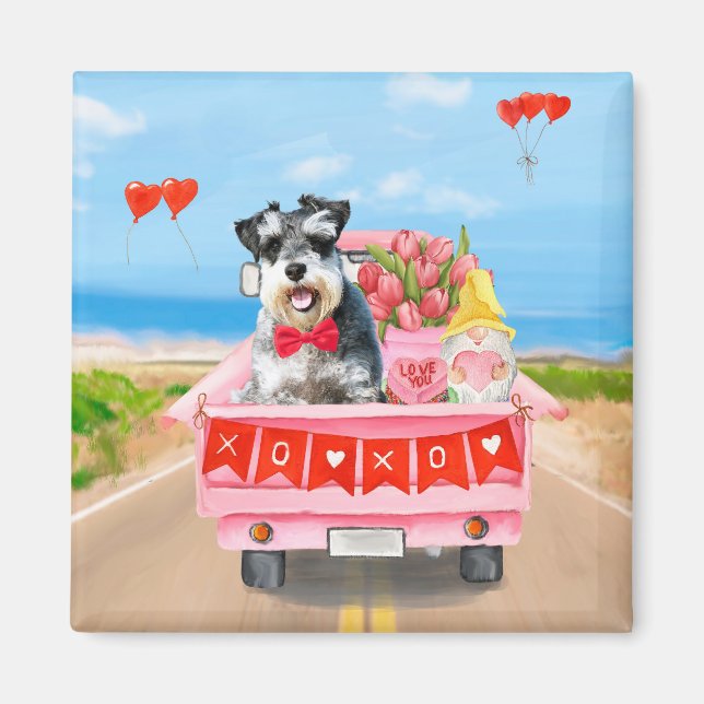 Aimant Schnauzer Chien Saint Valentin Coeurs de camion (Devant)