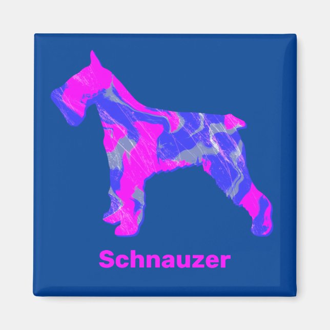 Aimant Schnauzer Chien Silhouette fou rose chaud et bleu (Devant)