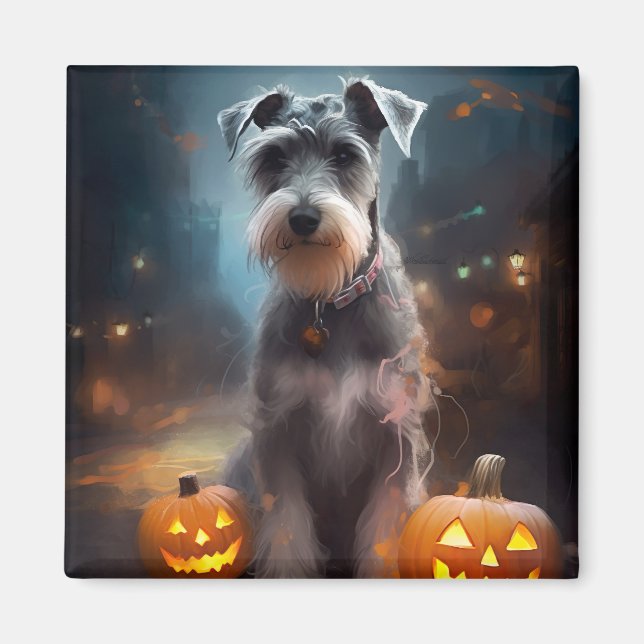 Aimant Schnauzer d'Halloween avec la peur Citrouille (Devant)