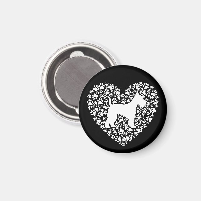 Aimant Schnauzer Silhouette Heart Paws Print - Dog Lover (Recto/Verso)