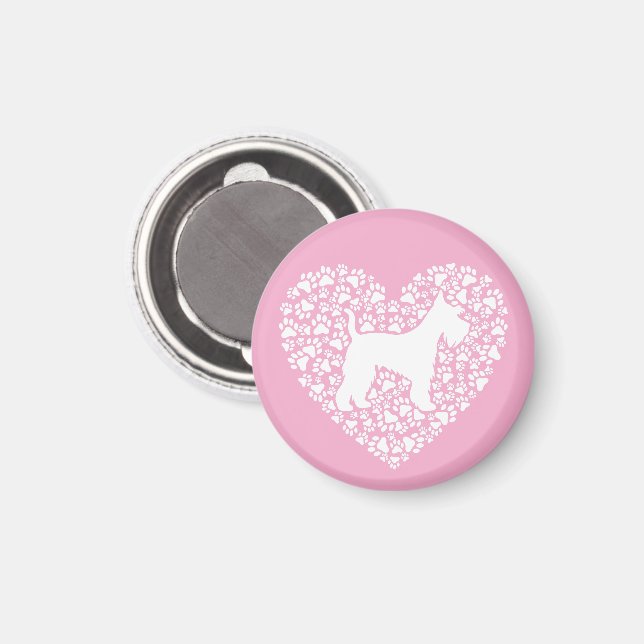Aimant Schnauzer Silhouette Heart Paws Print - Dog Lover (Recto/Verso)