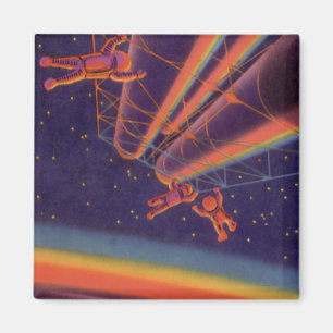 Aimant Science-fiction vintage, astronautes arc-en-ciel d