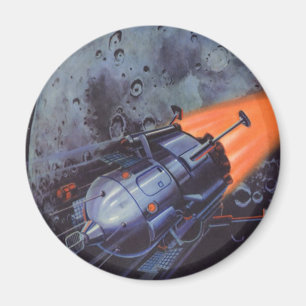 Aimant Science-fiction vintage, fusée lunaire décollant