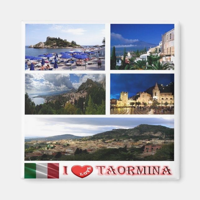 Aimant SCL059 TAORMINA, I Love, Mosaïque Sicile, Réfrigér (Devant)