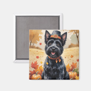 Aimant Scottish Terrier À L'Automne Laisse Thanksgiving A
