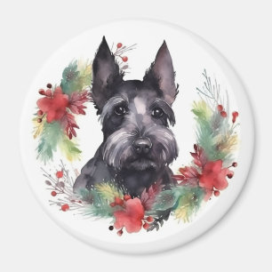 Aimant Scottish Terrier Christmas Wreath Festive Pup