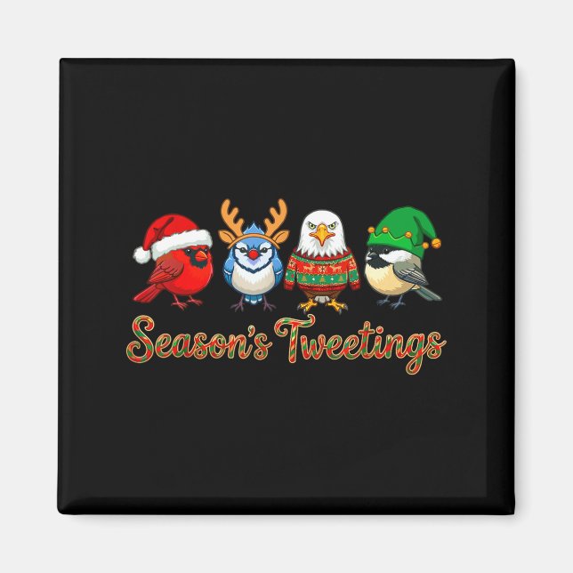Aimant Season's Tweetings Funny Christmas Birdwatcher Squ (Devant)