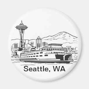 Aimant Seattle Ferry Washington State Line Art