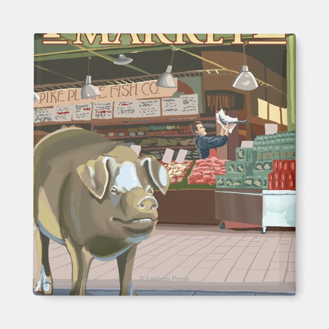 Aimant SeattleFish Toss et Bronze Pig à Pike Place (Devant)