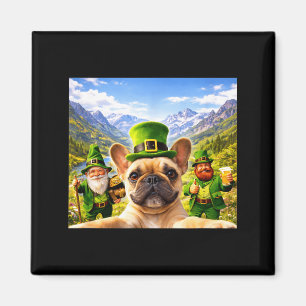Aimant selfie drôle de Saint-Patrick avec un bouledogue f