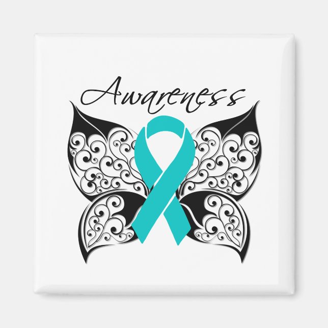 Aimant Sensibilisation aux papillons de tatouage - Cancer (Devant)