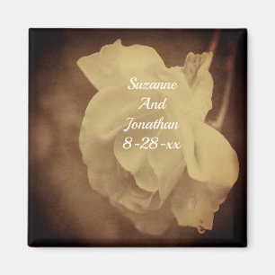 Aimant Sepia Vintage vieilli Rose Floral Mariage
