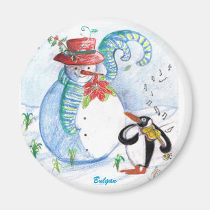 AIMANT SÉRÉNADE D'HIVER DE BONHOMME DE NEIGE ET DE