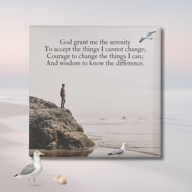 Aimant Serenity Prayer Beach Reflection Scene (Seagull Contemplating Serenity Prayer Magnet )